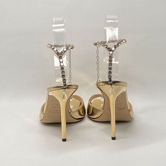 Jimmy Choo Saeda 100MM Metallic Leather Sandals size 37.5 - Picture 7 of 15